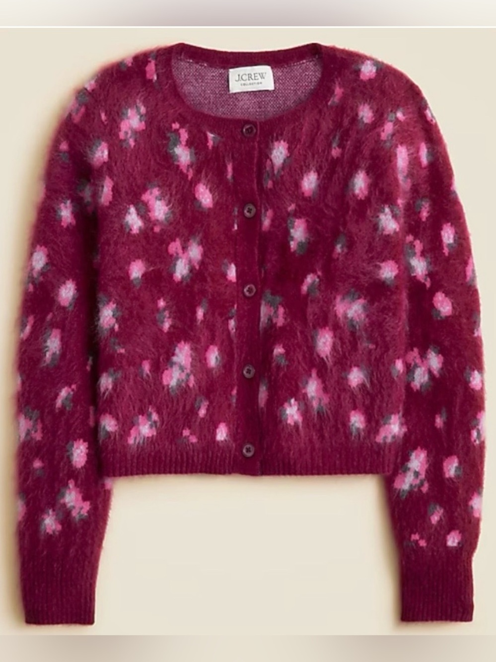 J. Crew Brushed Cashmere Cropped Cardigan in Blurry Floral Size XXL. NWT